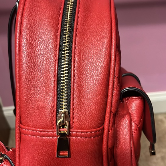Red quilted faux leather backpack purse main image 8